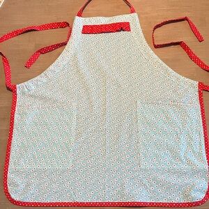 Handmade by Me Red and Aqua Floral Kitchen Apron Size M